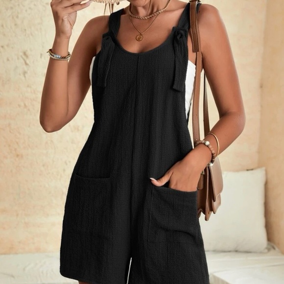 Knot Front Pocket Patched Overall Romper *NEW* - Picture 5 of 12